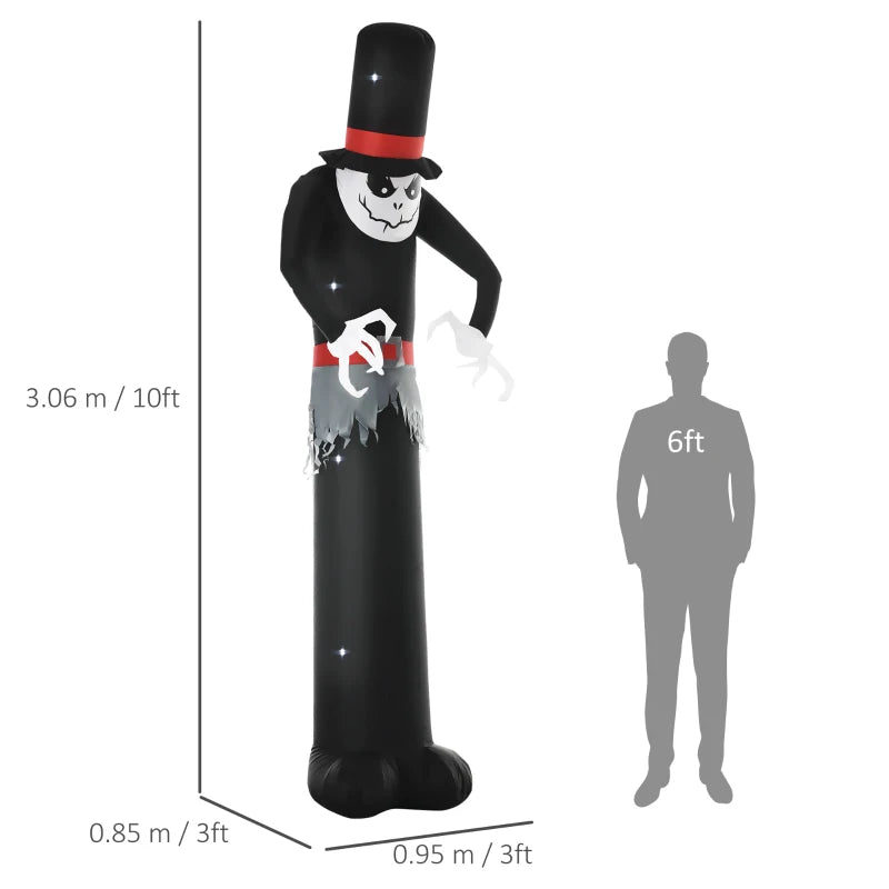 10ft Tall Ghost Inflatable with LED Lights - Scary Halloween Outdoor Decor - Black