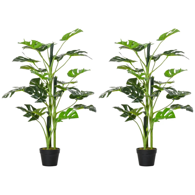 Green Artificial Monstera Tree Set, 100cm, 21 Leaves, Indoor/Outdoor Decor, Pack of 2