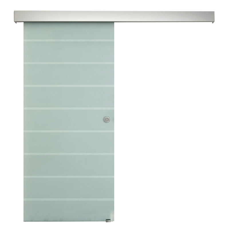 90cm Frosted Glass Sliding Door Kit with Stripe Pattern, Round Handle