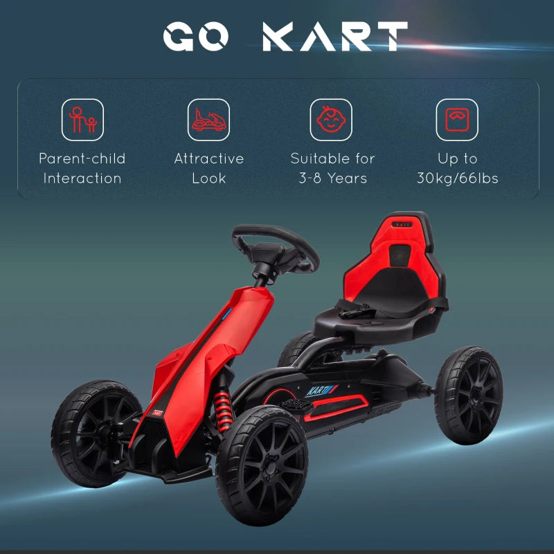 Red Kids Pedal Go Kart with Adjustable Seat and Handbrake