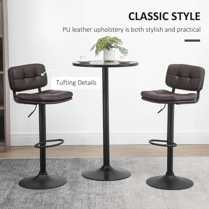Brown Swivel Bar Stools Set of 2 - Adjustable Height Dining Chairs with Footrest