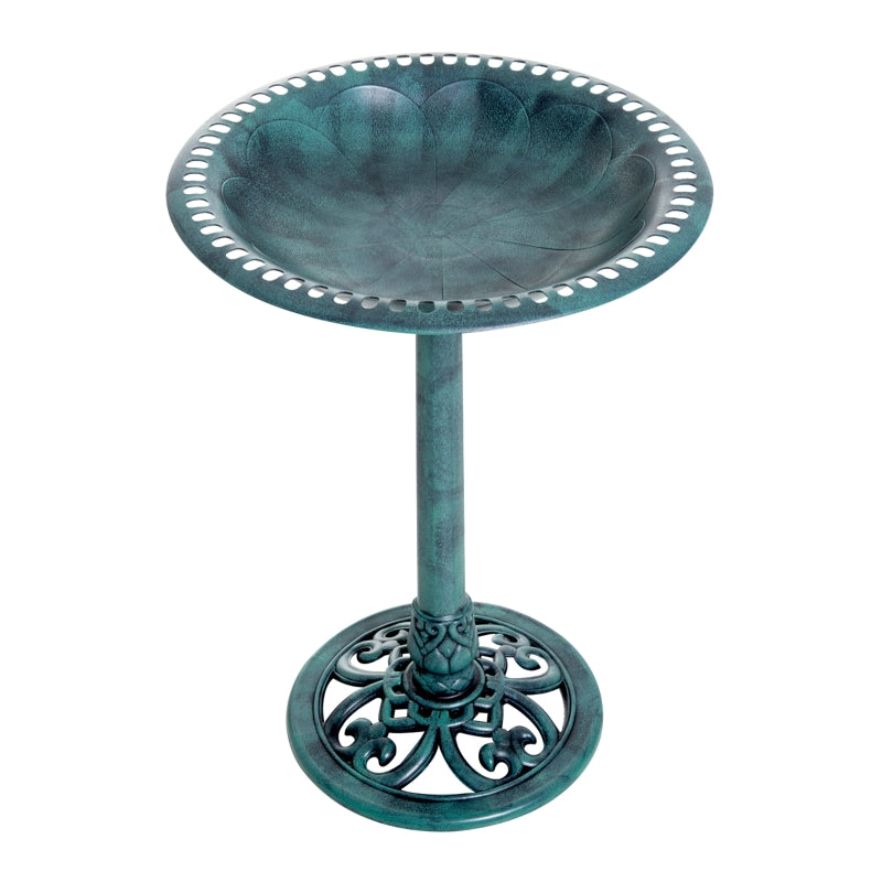 Green Garden Bird Bath with Scallop Pattern, 50cm