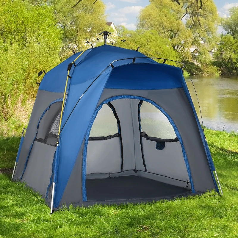 Grey 4-Person Automatic Pop-Up Camping Tent