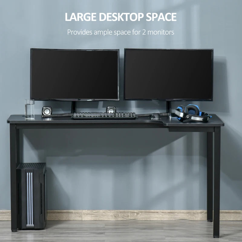 Black L-Shaped Gaming Desk with Cable Management, 145 x 81 x 76cm