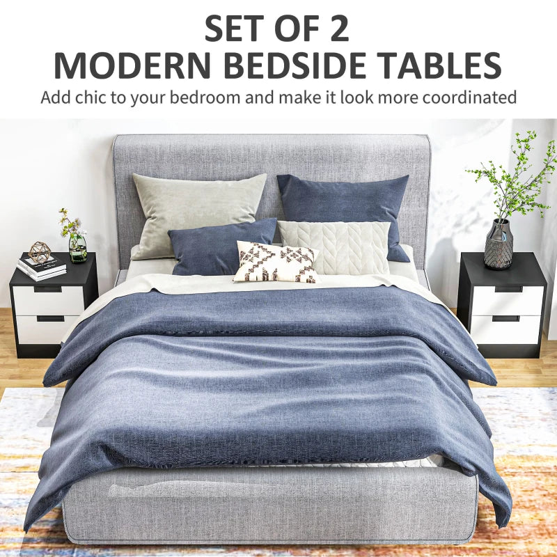 Modern Black Two-Drawer Bedside Tables Set