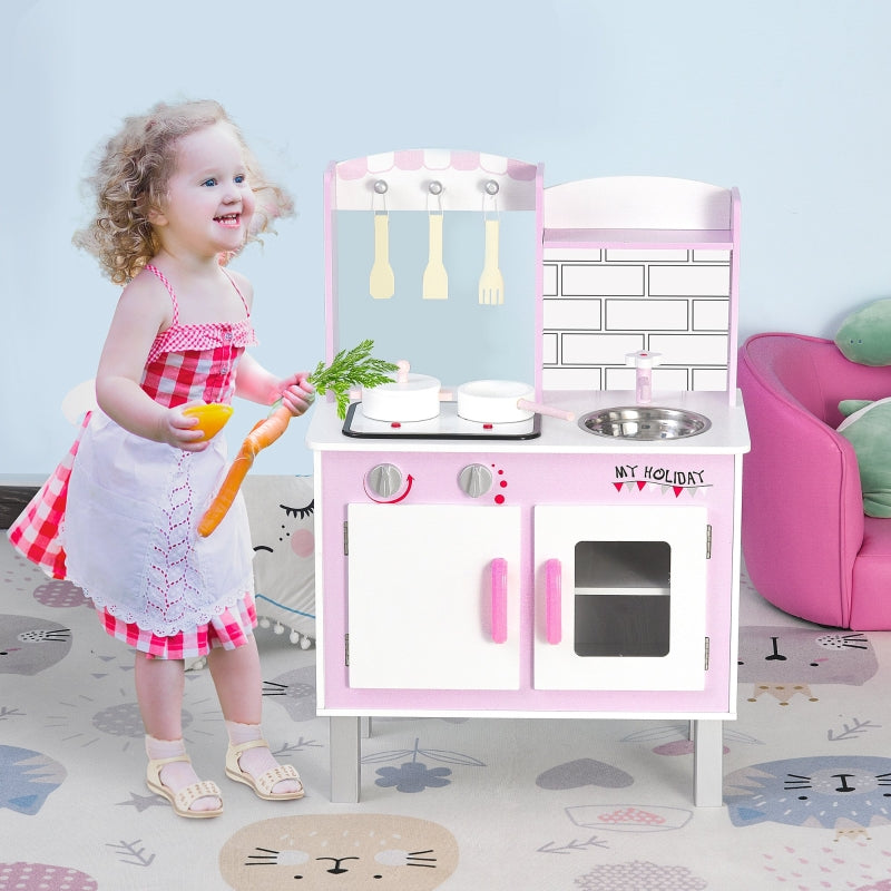 Kids Pink Pretend Kitchen Playset with Cooking Accessories