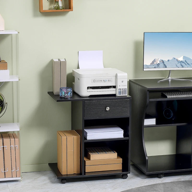 Black Mobile Printer Stand with CPU Stand and Drawer