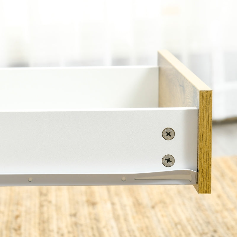 Rectangular White and Brown Coffee Table with Drawers and Shelves