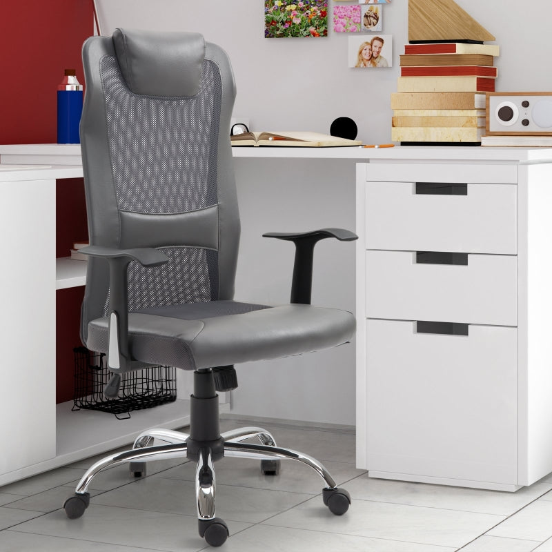 Grey Mesh & PU Leather Office Swivel Chair with Adjustable Height