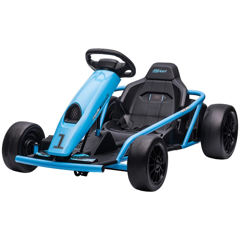 Blue Electric Drift Go Kart for Kids, 2 Speed Ride-On Racing Toy