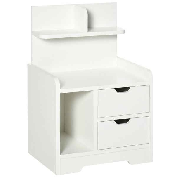 White 2-Drawer Bedside Cabinet with Storage Shelves