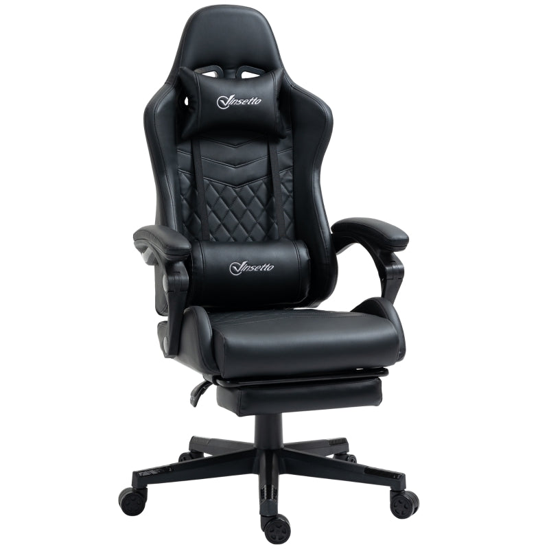 Black Racing Gaming Chair with Swivel Wheel & Footrest