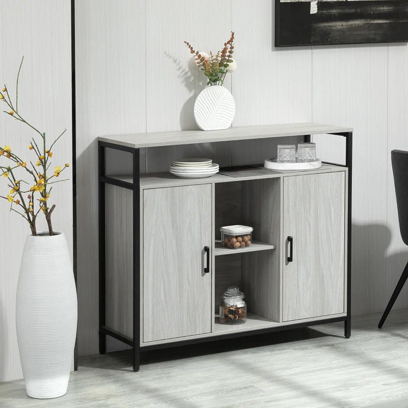 Light Grey Steel Frame Sideboard with 2 Doors and Shelves