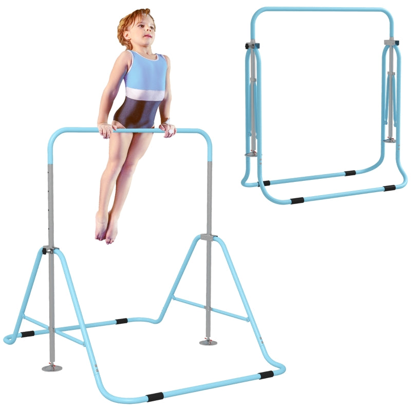 Adjustable Kids Gymnastic Bar - Foldable Horizontal Bars, Light Blue