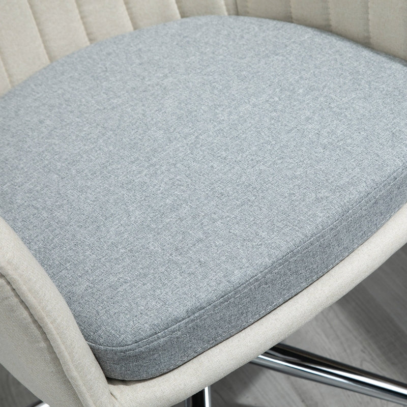 Beige Linen Swivel Office Chair with Wheels