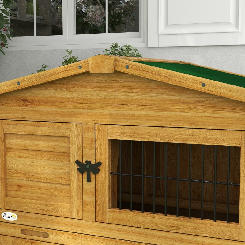 Yellow Wooden Rabbit Hutch with Outdoor Run