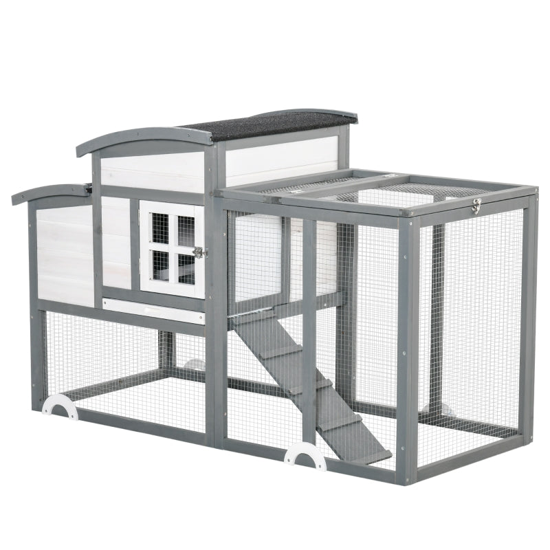 Wooden Chicken Coop with Run and Nesting Box - Outdoor Poultry Cage (Grey) 140 x 67 x 88.5cm