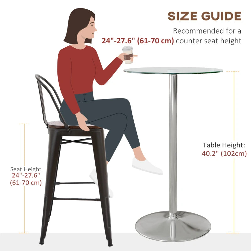 Clear Glass Round Bar Table with Steel Base