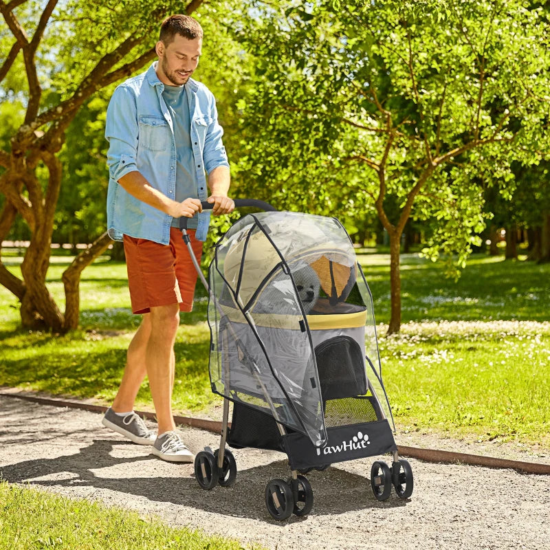 Yellow Pet Stroller with Rain Cover for Small Dogs