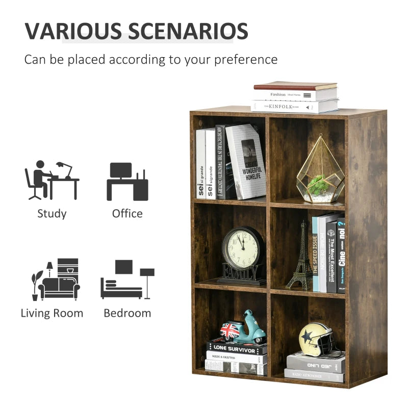 Rustic Brown Cubic Bookcase Shelves - Study, Living Room, Office Storage