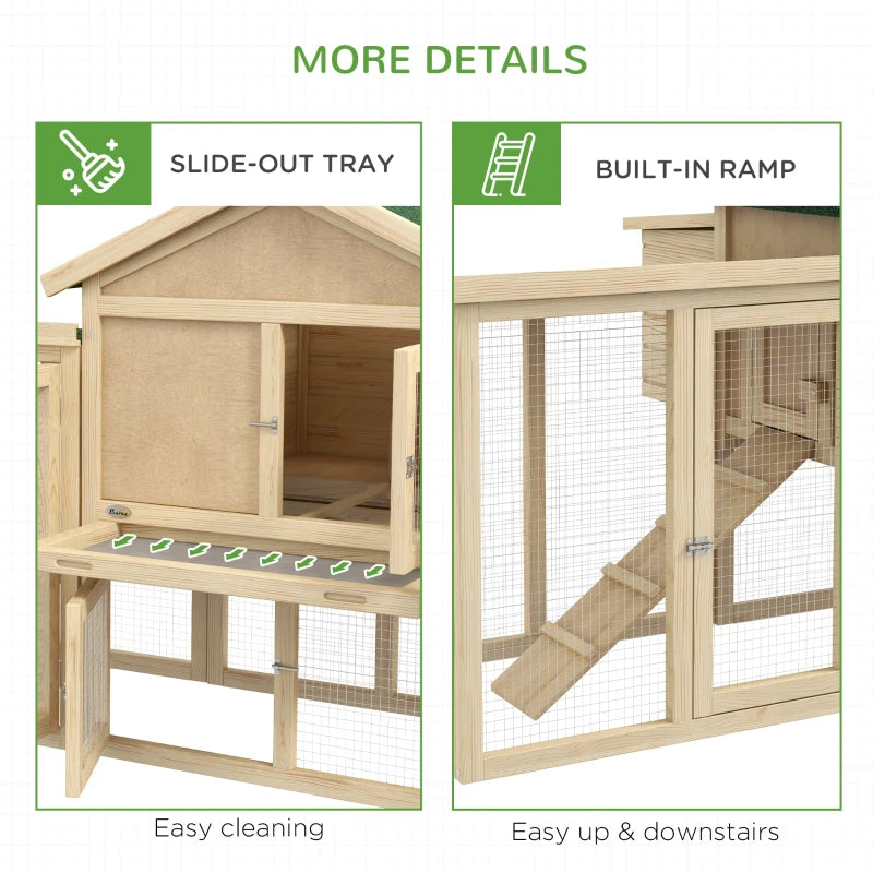 Wooden Chicken Coop with Run and Nesting Box - Large, 204 x 85 x 93cm (Brown)