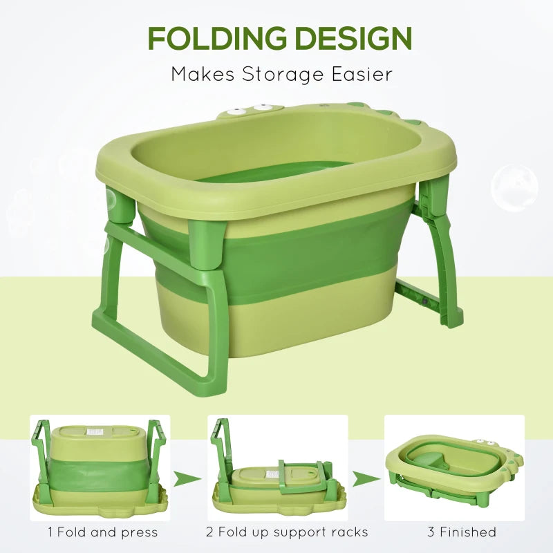 Foldable Green Baby Bathtub Set with Stool