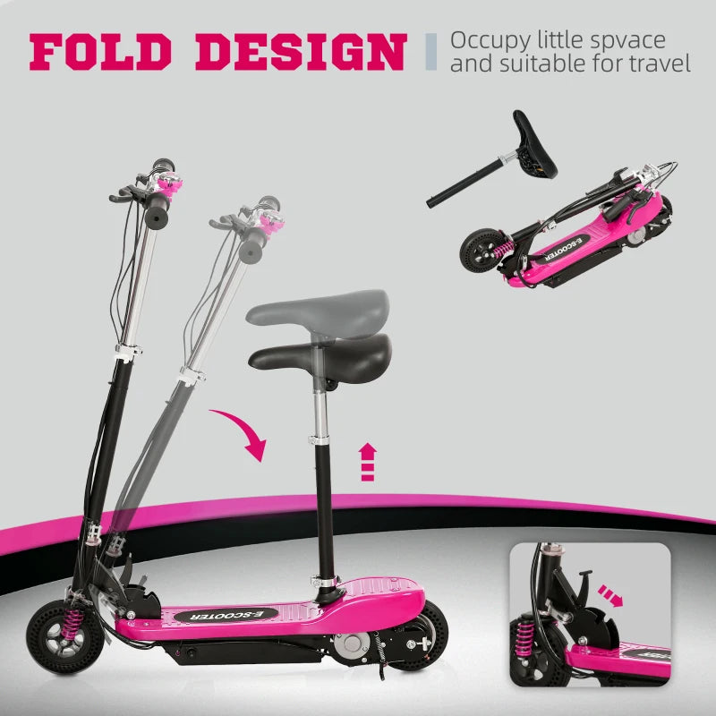 Pink Folding Electric Scooter with Warning Bell - 15km/h Speed, Ages 4-14