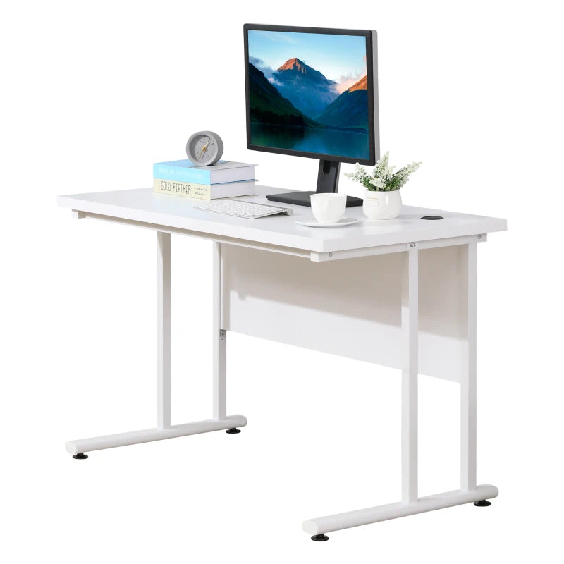 White Home Office Computer Desk with Cable Management, 120x60x75cm