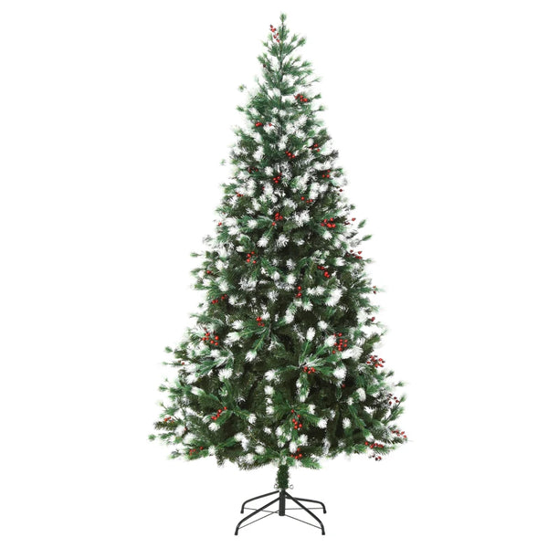 6ft Snow-Flocked Green Christmas Tree with Red Berries