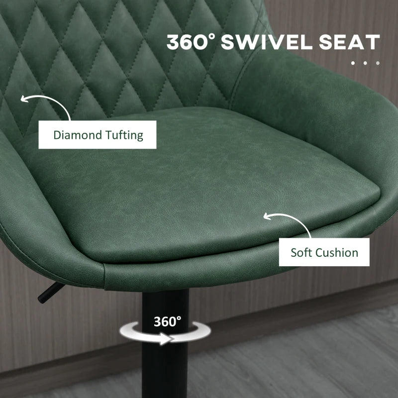 Green Retro Adjustable Bar Stools Set of 2 with Swivel Seat
