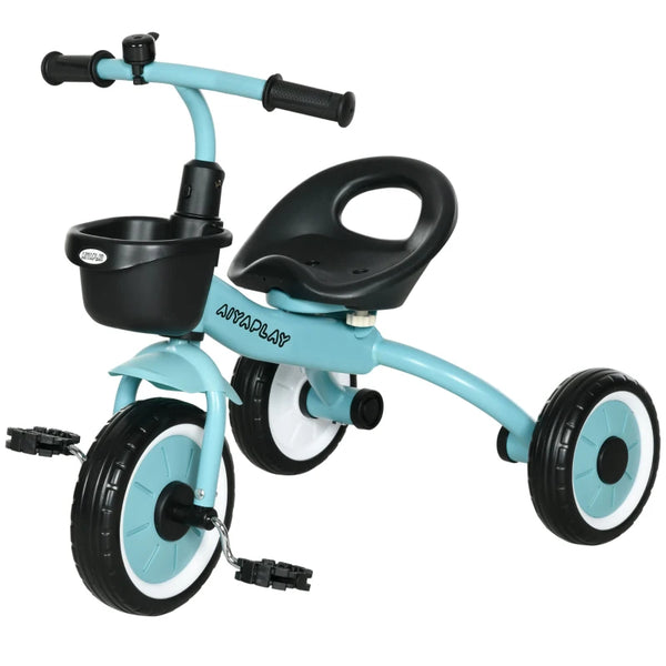 Blue Kids Trike with Adjustable Seat, Basket & Bell - Ages 2-5