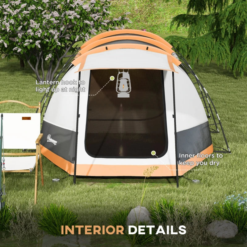 Orange 3-Person Camping Tent with 2 Rooms and Porch