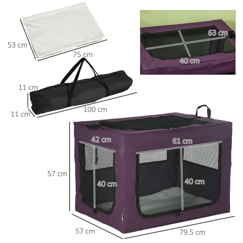 Purple Pet Carrier with Cushion for Small & Medium Dogs - 80cm