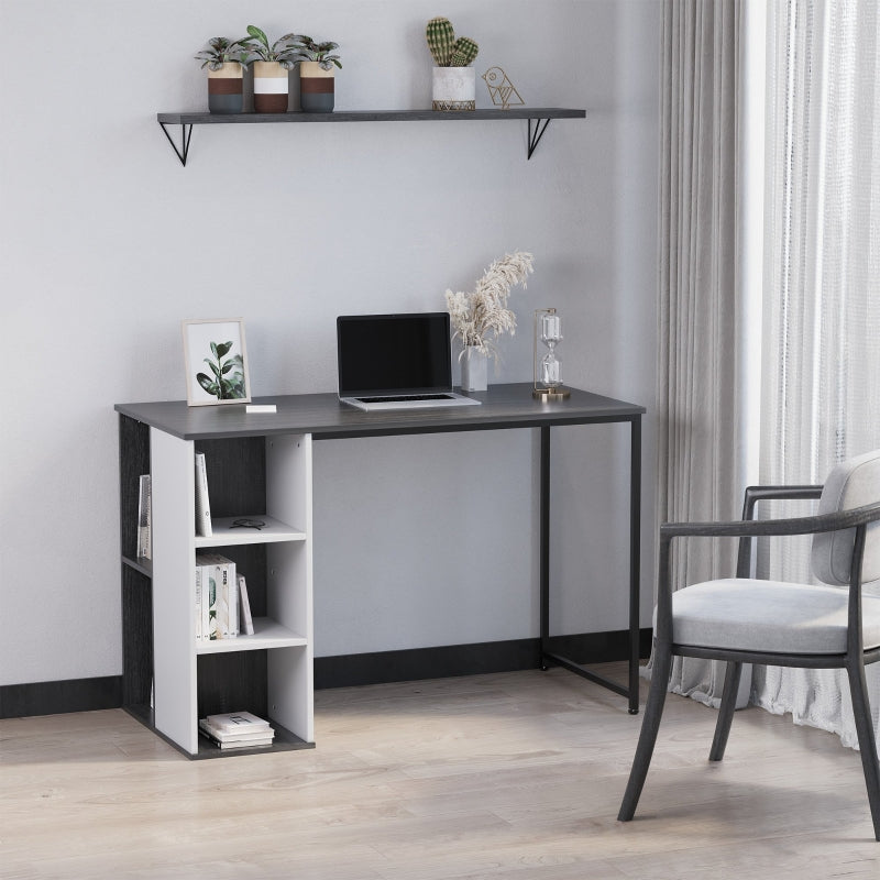 Grey 3-Tier Storage Computer Desk with Side Compartments, 115 x 55 x 75 cm