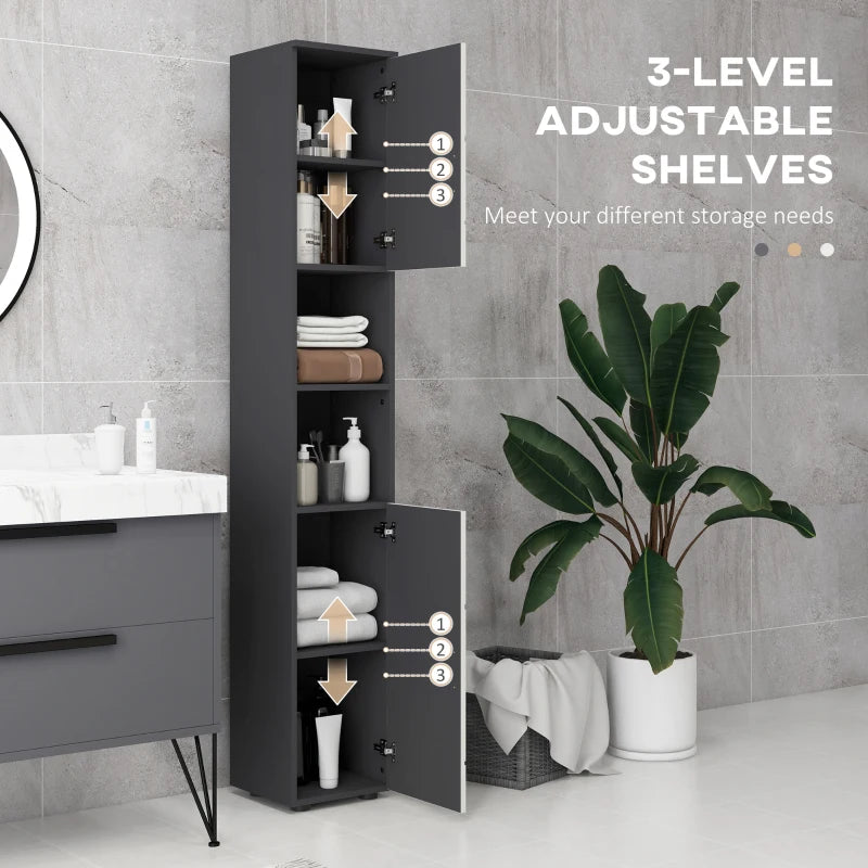 Grey Tall Bathroom Storage Cabinet with Open Shelves