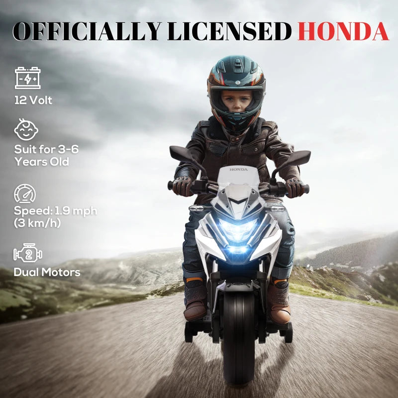 12V White Honda Licensed Kids Electric Motorbike with Music & Headlights