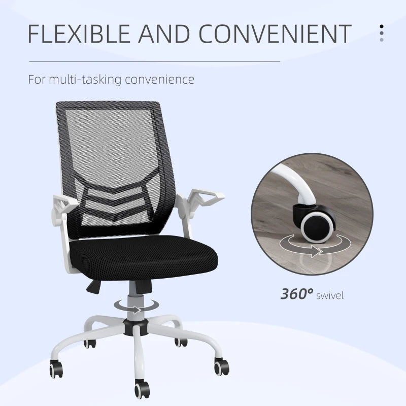 Black Mesh Office Chair with Flip-up Armrests and Lumbar Support