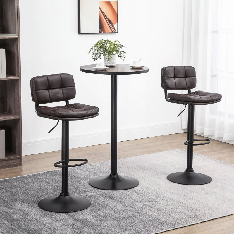 Brown Swivel Bar Stools Set of 2 - Adjustable Height Dining Chairs with Footrest