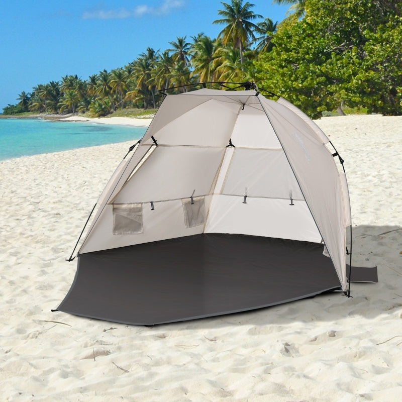 Portable Beach Tent for 1-2 People | Pop-up Design with Mesh Windows & Carry Bag | Cream