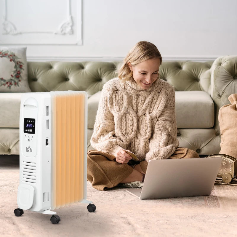 White 2000W Digital Oil Filled Radiator with Timer & Remote Control