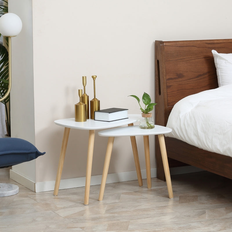 White Nesting Coffee Table Set, 2 Side Tables with Solid Wood Legs