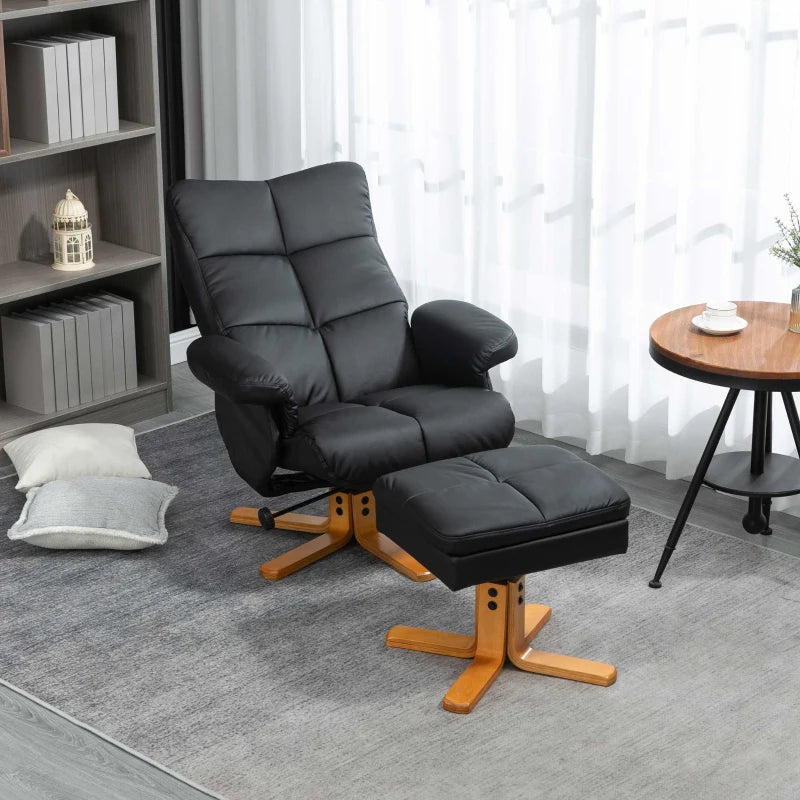 Black Swivel Recliner Armchair with Ottoman and Storage Footstool