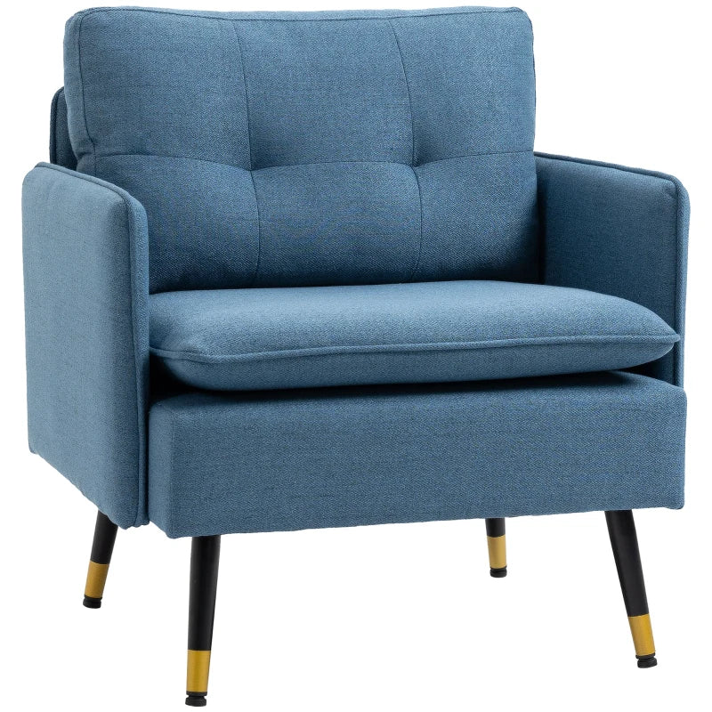 Blue Button Tufted One Seater Sofa with Cushions