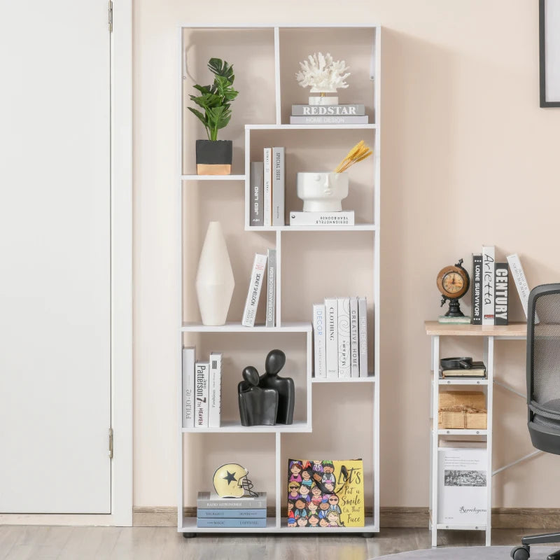 8-Tier White Melamine Bookcase with Anti-Tipping Pads