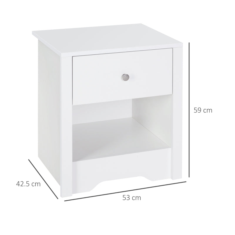 White Modern Bedside Table with Drawer Shelf