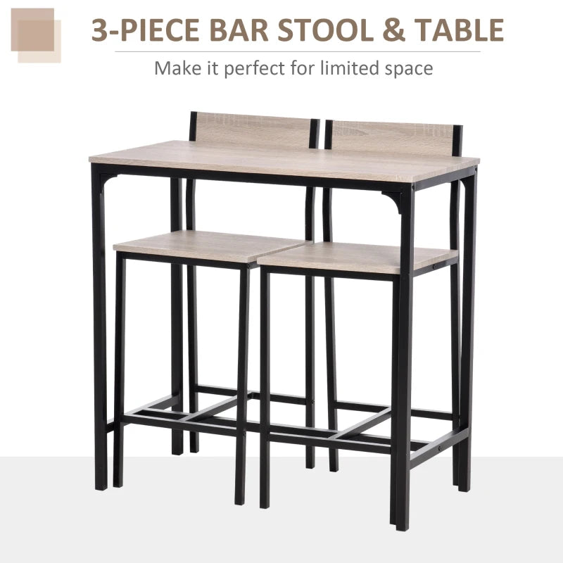 3-Piece Industrial Oak Tone Table Stool Set