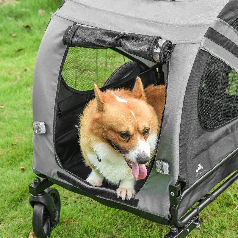 Grey Pet Bike Trailer Stroller with Reflectors