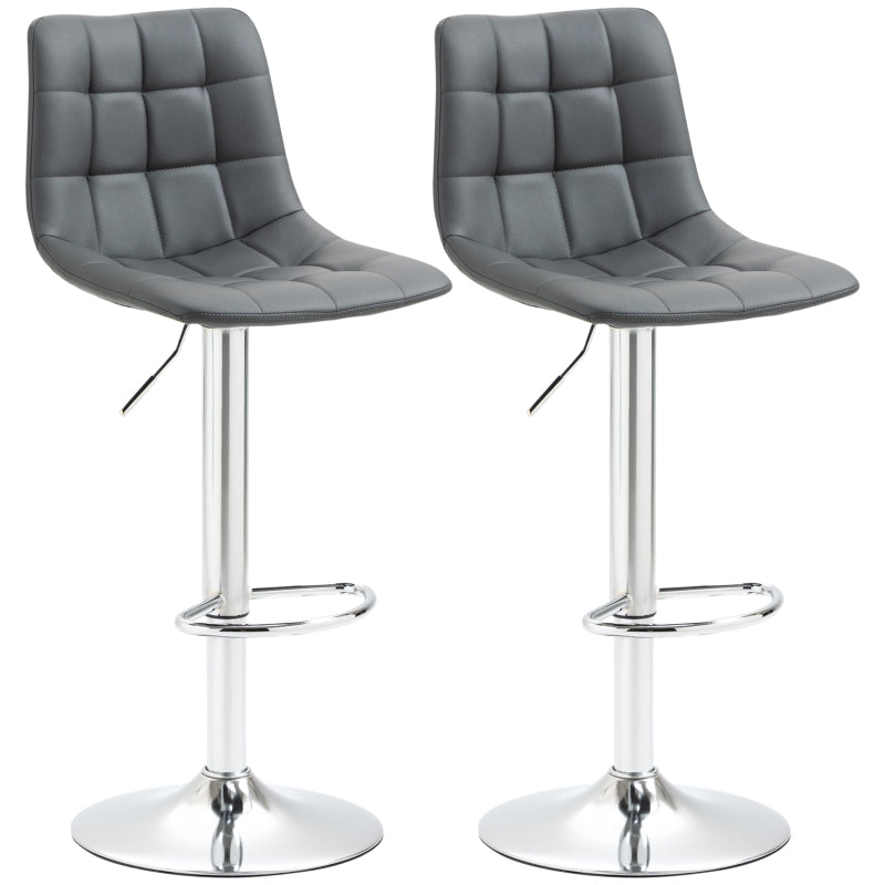 Grey Swivel Barstools Set of 2, Adjustable PU Leather Upholstered Chairs