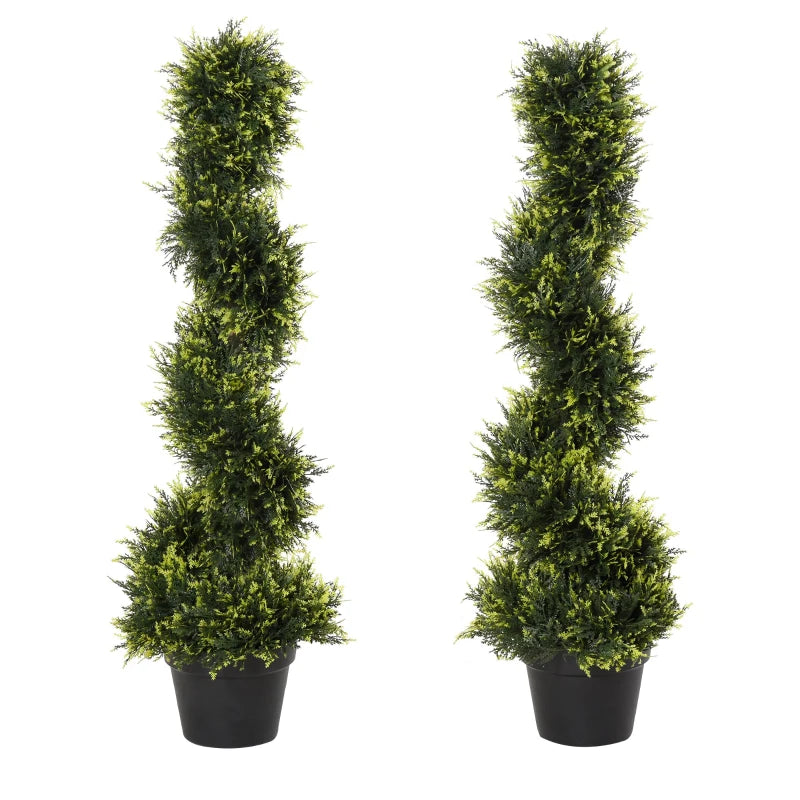 Set of 2 Green Artificial Spiral Topiary Trees - Indoor/Outdoor Decor