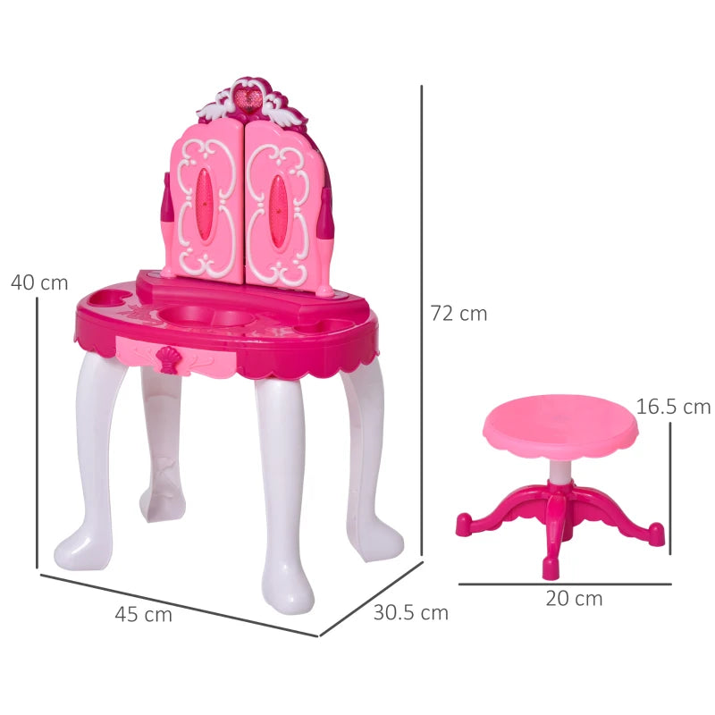 Fuchsia Kids Vanity Dressing Table Set with Lights and Music